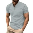 thumbnail image 1 of Summer Business Shirts for Mens Fashion Plus Size Solid Color Button Pocket Short Sleeve Stand-up Collar Blouse, 1 of 5