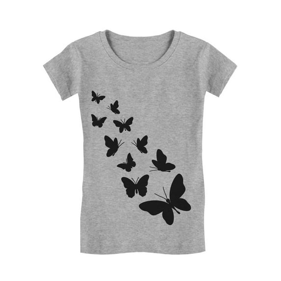 Summer Butterfly Graphic Girls' T-shirt - Perfect Birthday Gift for Young Butterfly Lovers - Stylish Summer Tee for Young Butterfly Enthusiasts - Ideal Casual Fashion Statement - S (3-4T) Gray