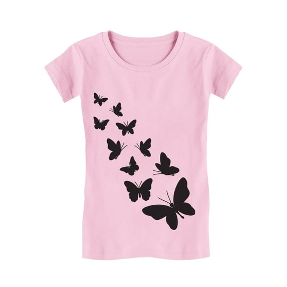 Summer Butterfly Graphic Girls' T-shirt - Perfect Birthday Gift for Young Butterfly Lovers - Stylish Summer Tee for Young Butterfly Enthusiasts - Ideal Casual Fashion Statement - L (7-8) Pink