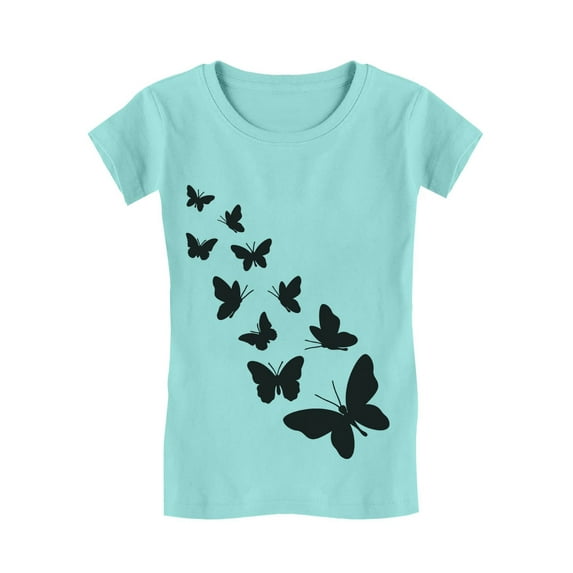 Summer Butterfly Graphic Girls' T-shirt - Perfect Birthday Gift for Young Butterfly Lovers - Stylish Summer Tee for Young Butterfly Enthusiasts - Ideal Casual Fashion Statement - XL (9-10) Chill Blue