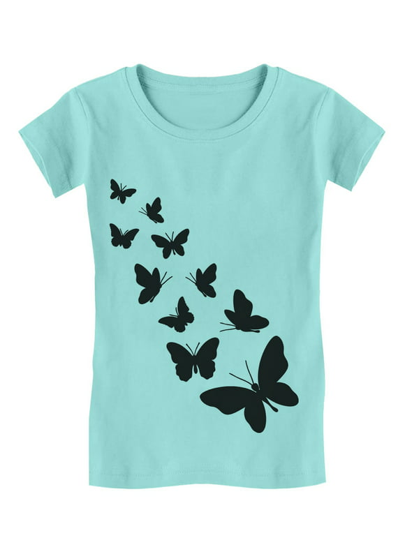 Summer Butterfly Graphic Girls' T-shirt - Perfect Birthday Gift for Young Butterfly Lovers - Stylish Summer Tee for Young Butterfly Enthusiasts - Ideal Casual Fashion Statement - XL (9-10) Chill Blue