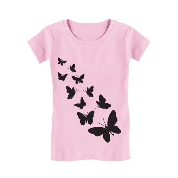 Summer Butterfly Graphic Girls' T-shirt - Perfect Birthday Gift for Young Butterfly Lovers - Stylish Summer Tee for Young Butterfly Enthusiasts - Ideal Casual Fashion Statement - XL (9-10) Pink