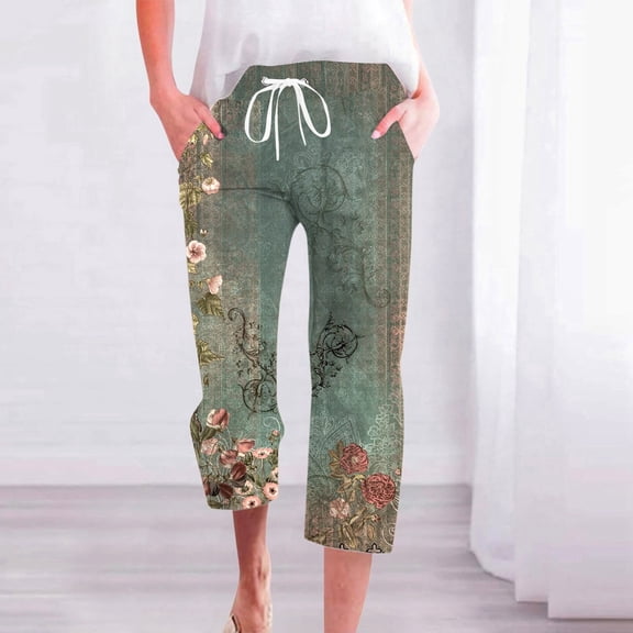 Summer C Fashion Pants For Women Drawstring Elastic High Waist Linen Pant Straight Wide Leg Cropped Trouser Dress Pants for Women Business Casual Tall Track Sweatpants for Women Womens Pants Casual