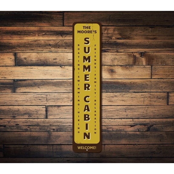 Summer Cabin Sign Vertical Family Name Sign Custom Welcome Lake House Sign Lake House Decor - Decor Sign - Size: 16 x 4 Inches