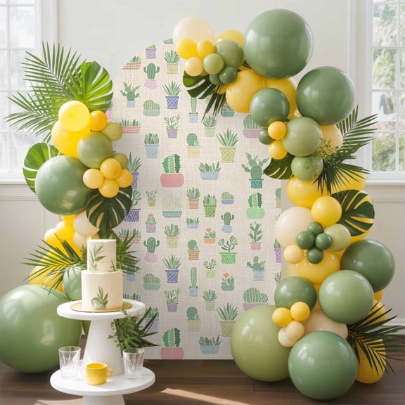 Summer Cactus Arch Backdrop Cover, 7.2FT, Succulents Green Plants Linen Style Spandex Arch Covers Double-Sided Backdrop for Wedding Birthday Party Photo Background Decoration