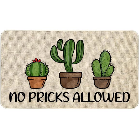 Summer Cactus Funny Text Doormat,No Pricks Allowed Summer Holiday Creative Decorative Seasonal Welcome Floor Mat Switch Mat for Indoor Outdoor 17 x 29 Inch
