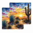 thumbnail image 1 of Summer Cactus Kitchen Dish Towels for Drying Dishes Set of 2, Sunset Horizon Vibrant Landscape Art Waffle Weave Microfiber Hand Tea Bathroom Towels Quick Dry & Absorbent Towel 12x12, 1 of 6