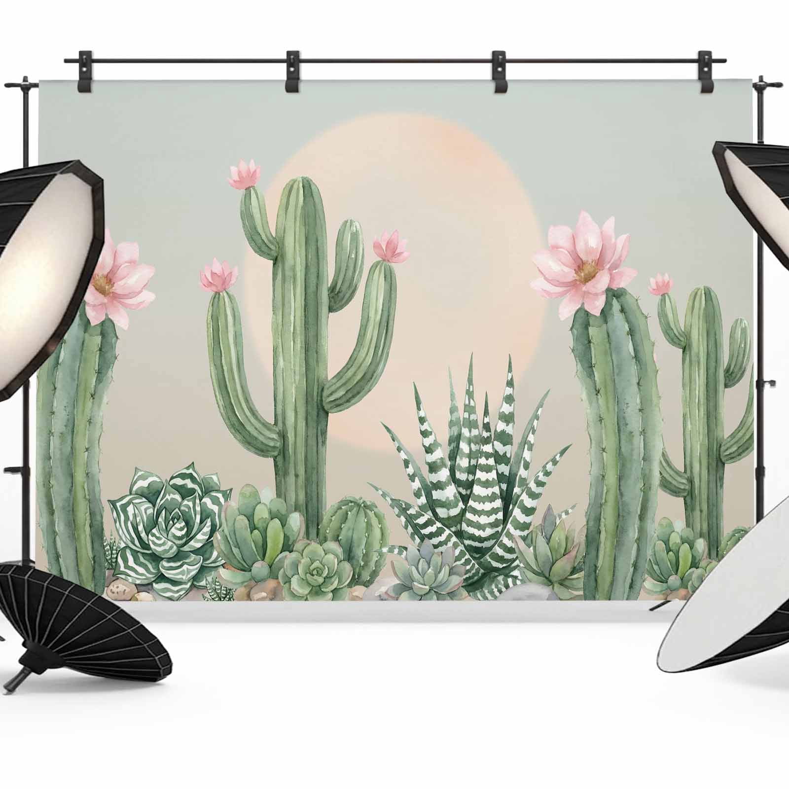 Cactus Computer Backdrops Summer Cactus Photography Backdrop 10x8FT, Pink Flower Tropical Plants ...