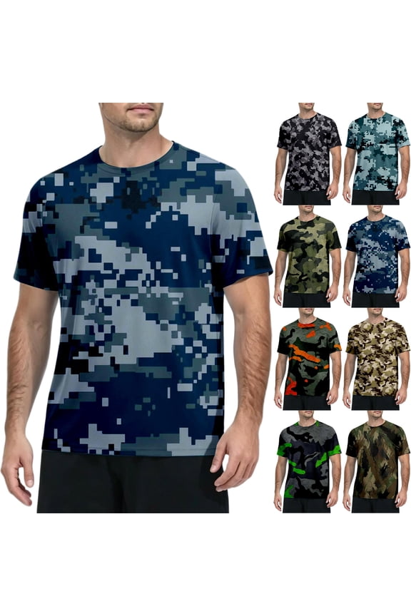 Summer Camouflage Pattern Short Sleeve Tee for Men Lightweight Breathable Quick Dry Casual Athletic T‑Shirt Beige 3XL