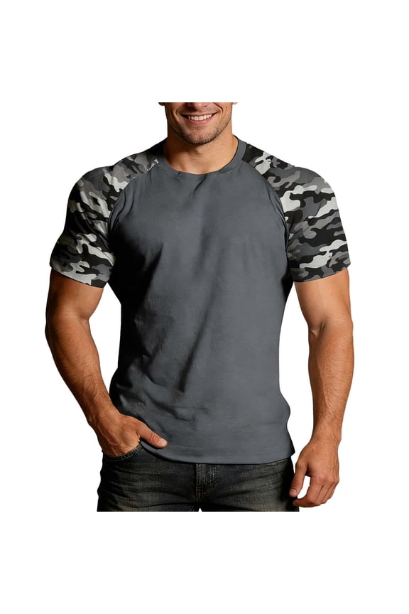 Summer Camouflage Print Short Sleeve Crewneck Tee Raglan Sleeve Design Grey XXXXXL