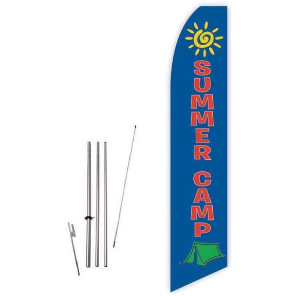 Summer Camp Blue Super Novo Feather Flag - Complete with 15ft Pole Set and Ground Spike