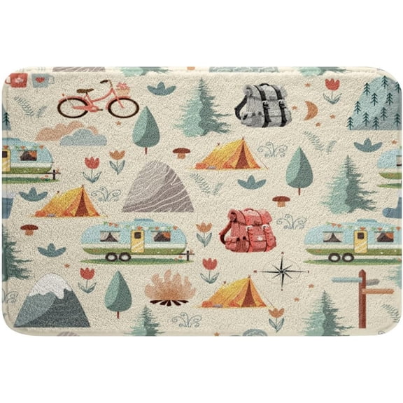 Summer Camp Camper Bathroom Rugs 16"x 24" for Kids Child Camping Adventure Bath Mat Boys Girls Travel Car Rv Accessories Doormats Floor Mats Botanical Flowers Mountain Floor Rug Carpets