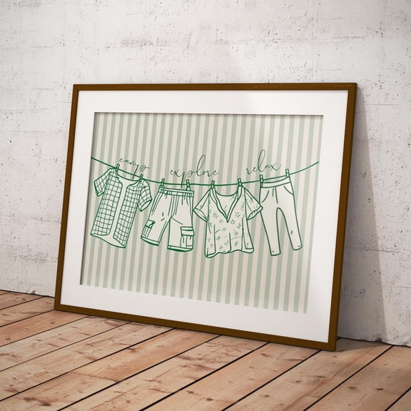 Summer Camp Clothesline Print Retro Camping Wall Art, Unframed Paper Print