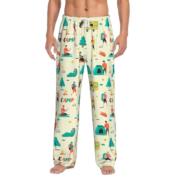 Summer Camping Men's Pajama Pants Soft Breathable Sleep Lounge Pants with Pockets, Elastic Waist PJS Bottoms for Nightwear & Home Large