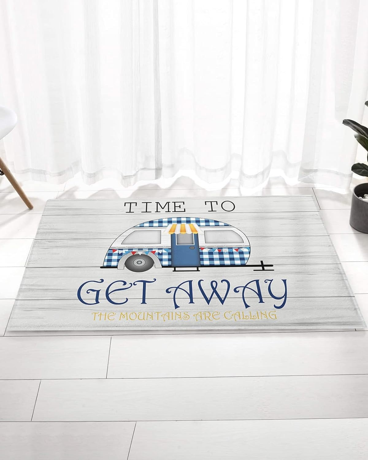 Summer Camping RVs Bus Texts Ultra Soft Bathroom Rug, Shag Floor Bath