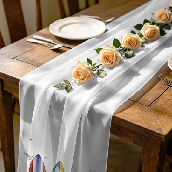 Summer Canoeing 10 ft Cheesecloth Table Runner for Wedding 27"x120", Watercolor Striped Kitchen Dinner Sheer Tulle Chiffon Dresser Scarf, Holiday Party Decorations