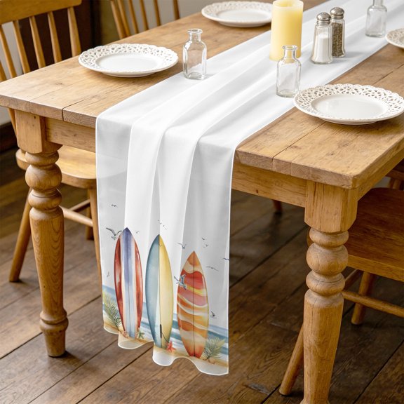 Summer Canoeing 10ft Cheesecloth Table Runner for Wedding 27"x120", Watercolor Striped Kitchen Dinner Sheer Tulle Chiffon Dresser Scarf, Holiday Party Decorations
