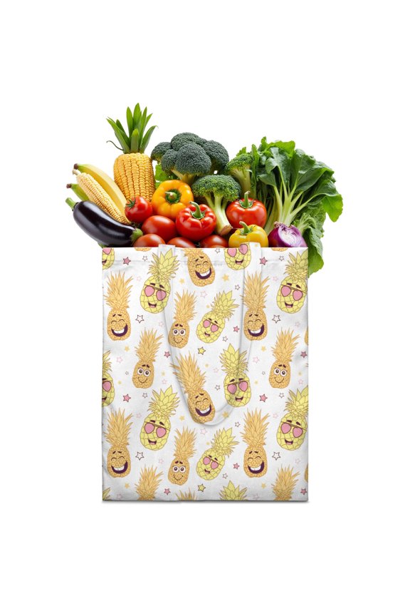 Summer Canvas Tote Bag – Pineapple Hawaiian Tropical Fruit Yellow Golden Exotic Pattern Print Aesthetic Pineapple Lover Sunshine Flowers Fresh Plant Reusable Tote Bag Eco-Friendly Foldable