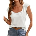thumbnail image 1 of Summer Cap Sleeve Women Solid Color Scoop Neckline Casual T-shirt Simple Tops, 1 of 5