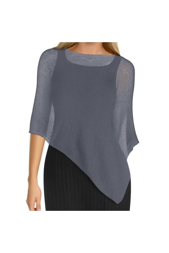 Summer Cape Shawl Wrap for Women, Ice Silk Knit Poncho, Soft Breathable Lightweight Sun Cover up for Beach Pool Grey by Fnhpitd