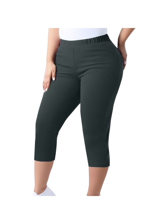 Summer Capri Pants,Capri Leggings for Women Plus Size Stretch Yoga Leggings Womens High Waisted Workout Pilates Athletic Capris Slim Fit