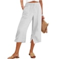 thumbnail image 1 of Summer Capri Pants,Capris Pants for Women Cotton Linen Casual Summer Wide Leg Drawstring Elastic Trousers Side Split Beach Vacation Clothes, 1 of 8