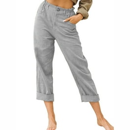 Clearance Summer Capri Pants for Women Women s Cotton Linen Button Cropped Pants Ankle Soild Color Trousers with Pockets Walmart