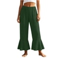 thumbnail image 1 of Summer Capris New Linen Capri Pants for Women Summer Casual Wide Leg Drawstring Elastic Waist Ruffle Hem Capris with Pockets Green-a XL, 1 of 8