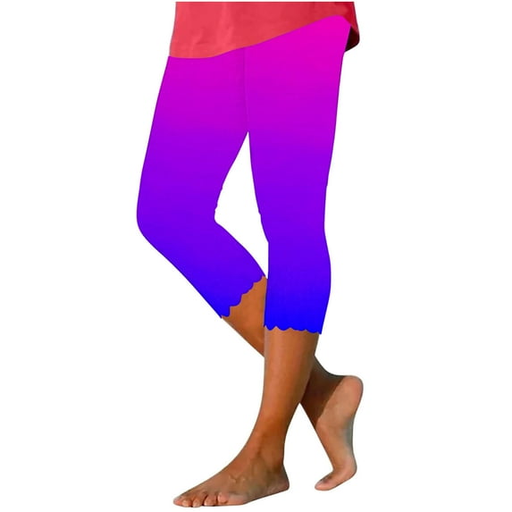 Summer Capris Pants for Women Athletic Tight Tie-Dying Print Elastic Waist Trousers Lightweight Workout Slimming Bottoms, Multicolor, M