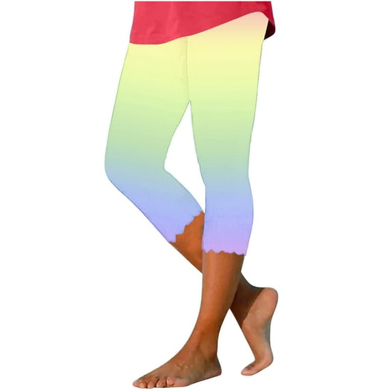 Summer Capris Pants for Women Athletic Tight Tie-Dying Print Elastic Waist Trousers Lightweight Workout Slimming Bottoms, Multicolor, XL