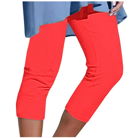 Summer Capris for Women 2025, Womens Lightweight Capri Leggings Under Dress or Long Tunic Tops Stretchy Yoga Pants (2XL, Orange)