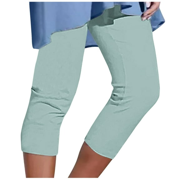 Summer Capris for Women 2025, Womens Lightweight Capri Leggings Under Dress or Long Tunic Tops Stretchy Yoga Pants (M, Mint Green)