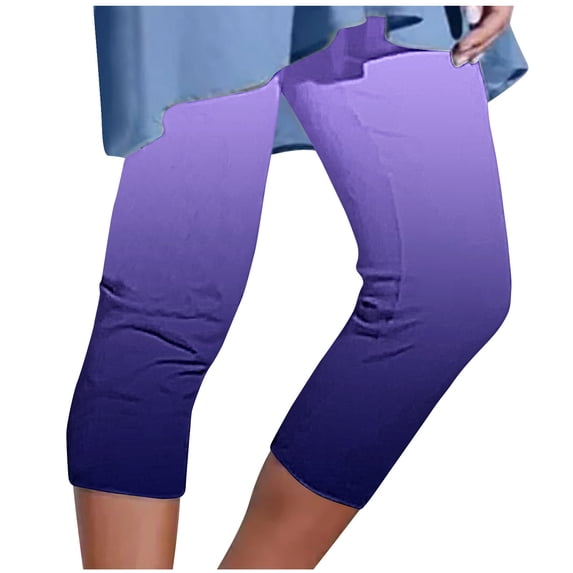 Summer Capris for Women 2025, Womens Lightweight Capri Leggings Under Dress or Long Tunic Tops Stretchy Yoga Pants (XL, Purple 02)