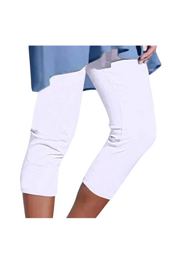 Summer Capris for Women 2025, Womens Lightweight Capri Leggings Under Dress or Long Tunic Tops Stretchy Yoga Pants (XL, White)