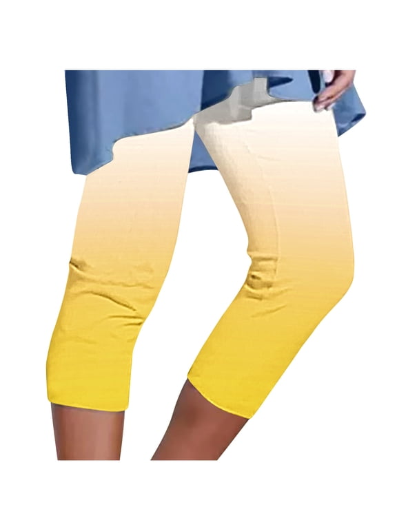 Summer Capris for Women 2025, Womens Lightweight Capri Leggings Under Dress or Long Tunic Tops Stretchy Yoga Pants (XL, Yellow 03)
