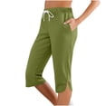 thumbnail image 1 of Summer Capris for Women Casual Stretch High Waisted Yoga Pants Lightweight Pull On Side Split Athletic Cropped Trouser with Pockets Green 2XL, 1 of 6