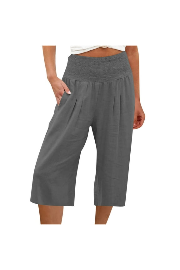Summer Capris for Women New Women's Loose Wide Leg Pants High Waist Straight Pants Casual Pants Workout Capris Women Loose Cotton Style B-30 Gray 3XL
