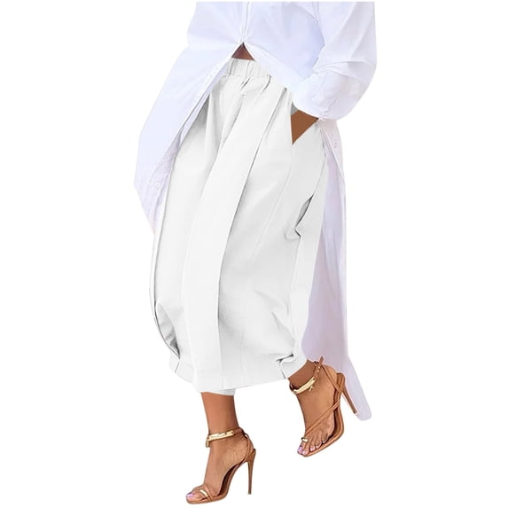 Summer Capris for Women,Womens High Waisted Wide Leg Cropped Pants Loose Fit Ankle Palazzo Trousers for Women with Pockets Casual