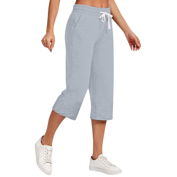 Summer Capris for Women with Pockets Plus Size Cotton Linen Drawstring Elastic Waist Wide Leg Capri Pants (2XL, Gray)