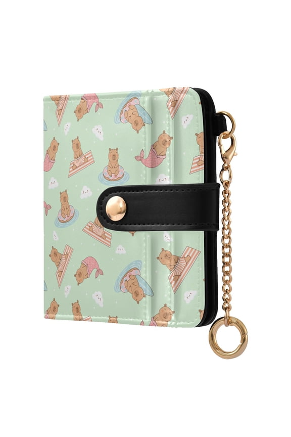 Summer Capybara Cloud Doughnut Small Wallet for Women RFID Blocking Bifold PU Leather Credit Card Holder with Zipper Coin Pocket Compact Cute Travel Purse Magnetic Snap 7 Card Slots