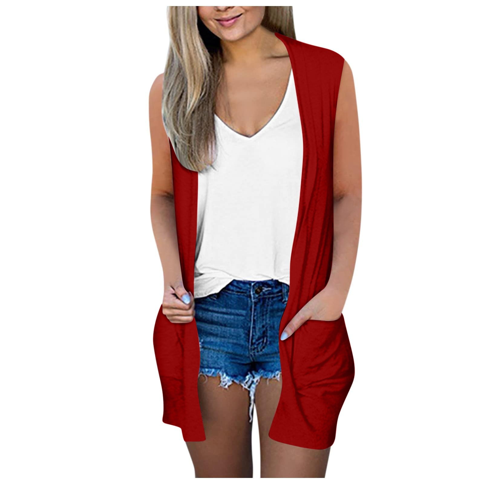 Summer Cardigan Clearance Women's Casual Solid Sleeveless Open Front ...