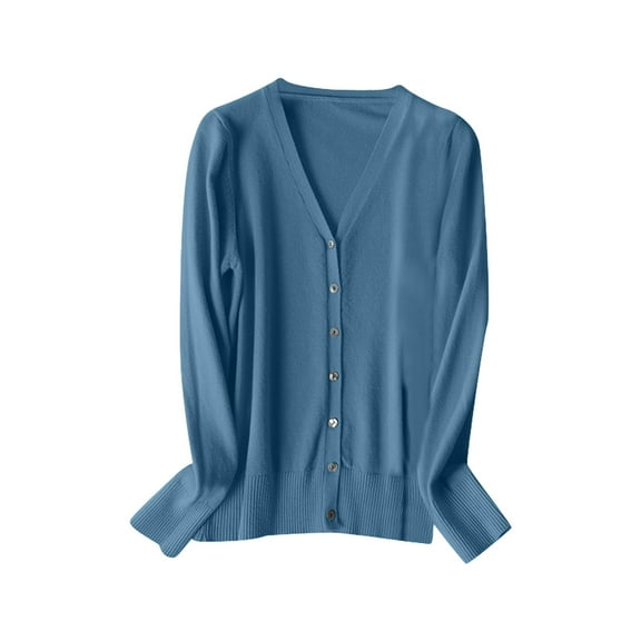 Summer Cardigan Ladies V Neck Knitted Cardigan Sweater Long Sleeve Lightweight Layering Top Light Cardigans Women Light Blue XL