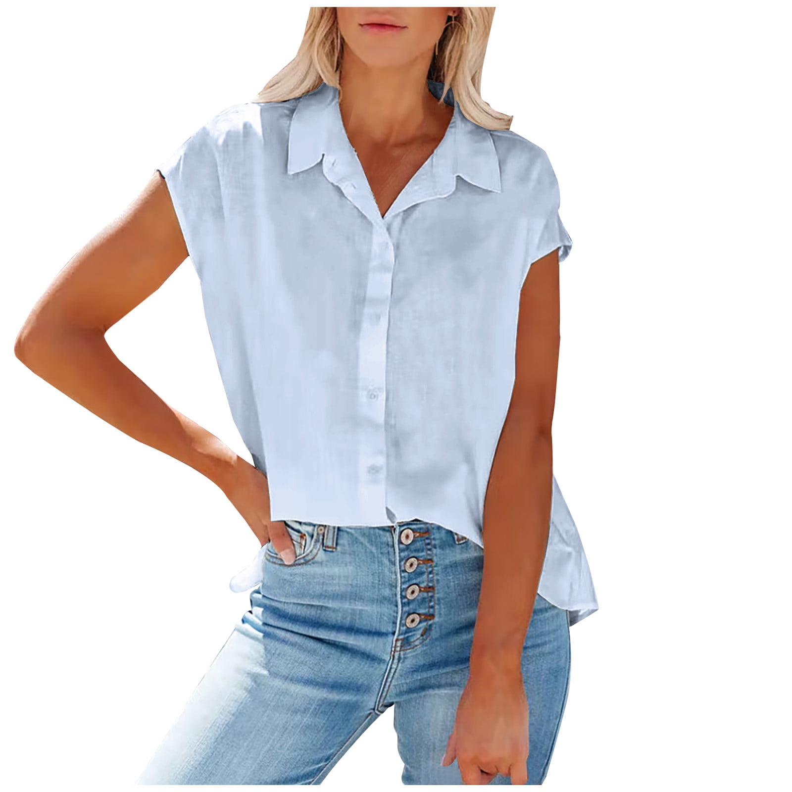 Summer Cardigan Tops for Women Fashion Dressy Sexy V Neck Loose Fit Short  Sleeve Tshirt Casual Button Down Blouse Tees - Walmart.com