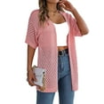 thumbnail image 1 of Summer Cardigan Women'S Short Sleeve V Neck Crochet Loose Front Open Hollow Cover Up Pink S, 1 of 5