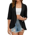 thumbnail image 1 of Summer Cardigan for Women Spring Netted Knit Ruffle Half Sleeve Cover Ups Black L, 1 of 9