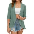 thumbnail image 1 of Summer Cardigan for Women Spring Netted Knit Ruffle Half Sleeve Cover Ups Dark Green XL, 1 of 9
