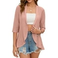 thumbnail image 1 of Summer Cardigan for Women Spring Netted Knit Ruffle Half Sleeve Cover Ups Gray Pink L, 1 of 9