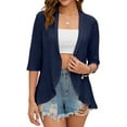 thumbnail image 1 of Summer Cardigan for Women Spring Netted Knit Ruffle Half Sleeve Cover Ups Navy Blue L, 1 of 9