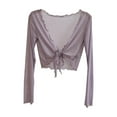 thumbnail image 1 of Summer Cardigans for Women ,Womens Solid Color Long Sleeve Edge Mesh Open Front Kimono Lace Up Cardigan Fall Comfortable Lightweight Short Blouses Casual Loose Elegant Tops, 1 of 3