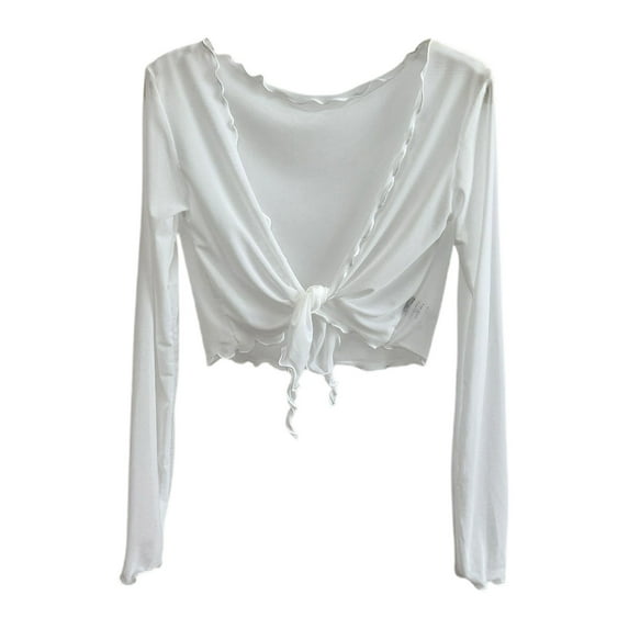 Summer Cardigans for Women ,Womens Solid Color Long Sleeve Edge Mesh Open Front Kimono Lace Up Cardigan Fall Comfortable Lightweight Short Blouses Casual Loose Elegant Tops